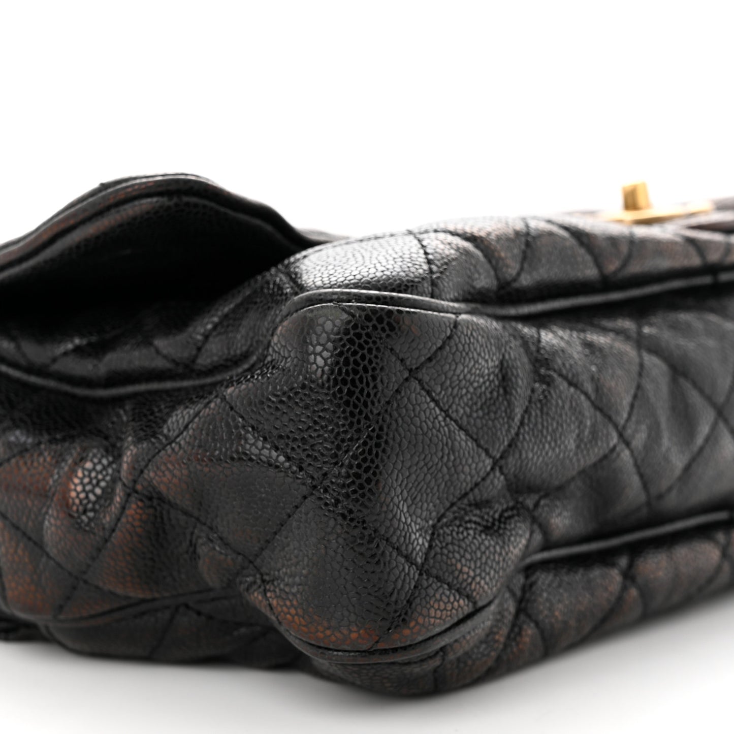 Crumpled Grained Calfskin Quilted Large Shiva Flap Black