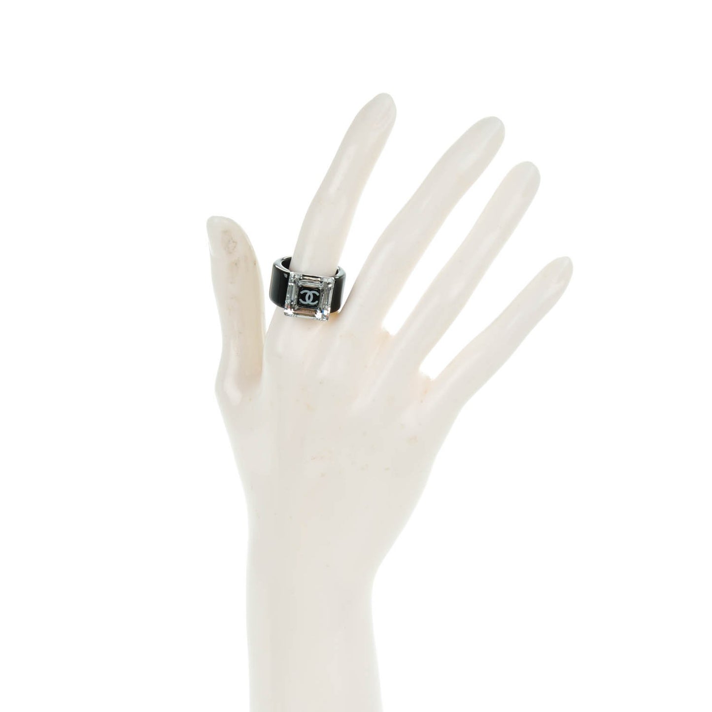 Rasin Crystal CC Square Charm Ring 7 Black
