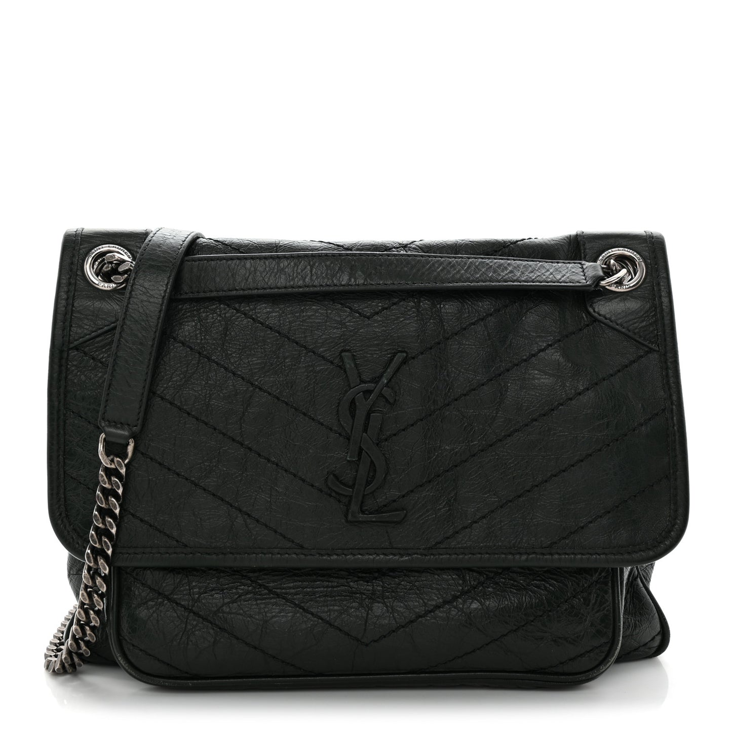 Crinkled Lambskin Matelasse Monogram Medium Niki Chain Satchel Dark Green