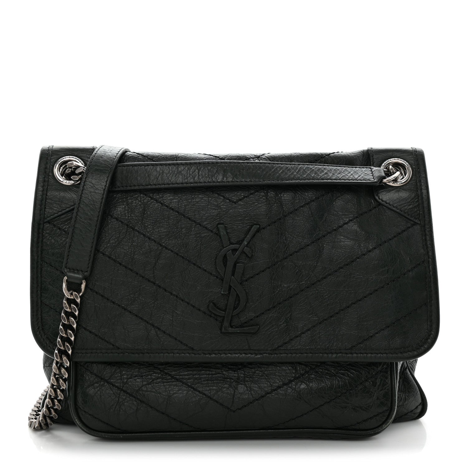 Saint Laurent Crinkled Lambskin Matelasse Monogram Medium Niki Chain Satchel Dark Green 1 of 11