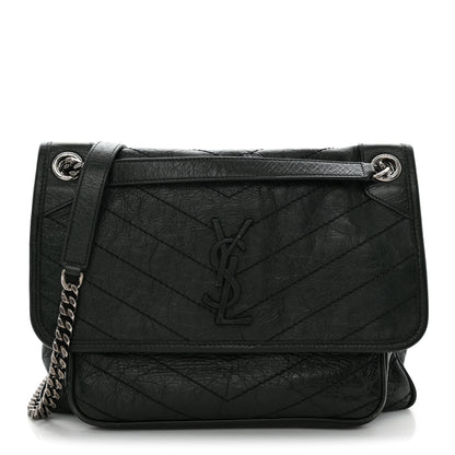 Saint Laurent Crinkled Lambskin Matelasse Monogram Medium Niki Chain Satchel Dark Green 1 of 11