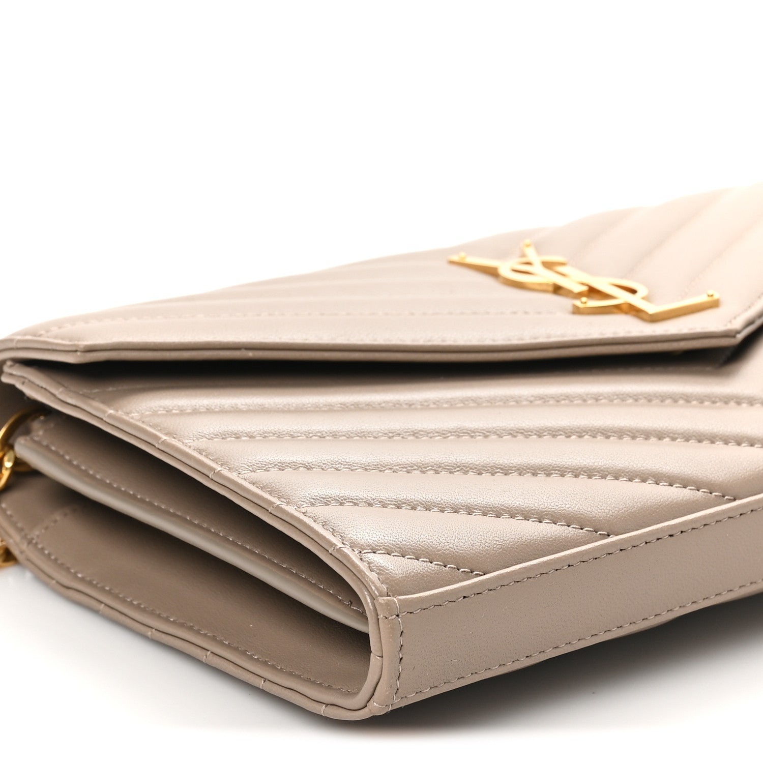 Saint Laurent Lambskin Matelasse Chevron Monogram Chain Wallet Dusty Grey 8 of 9