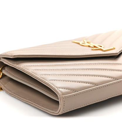 Saint Laurent Lambskin Matelasse Chevron Monogram Chain Wallet Dusty Grey 8 of 9