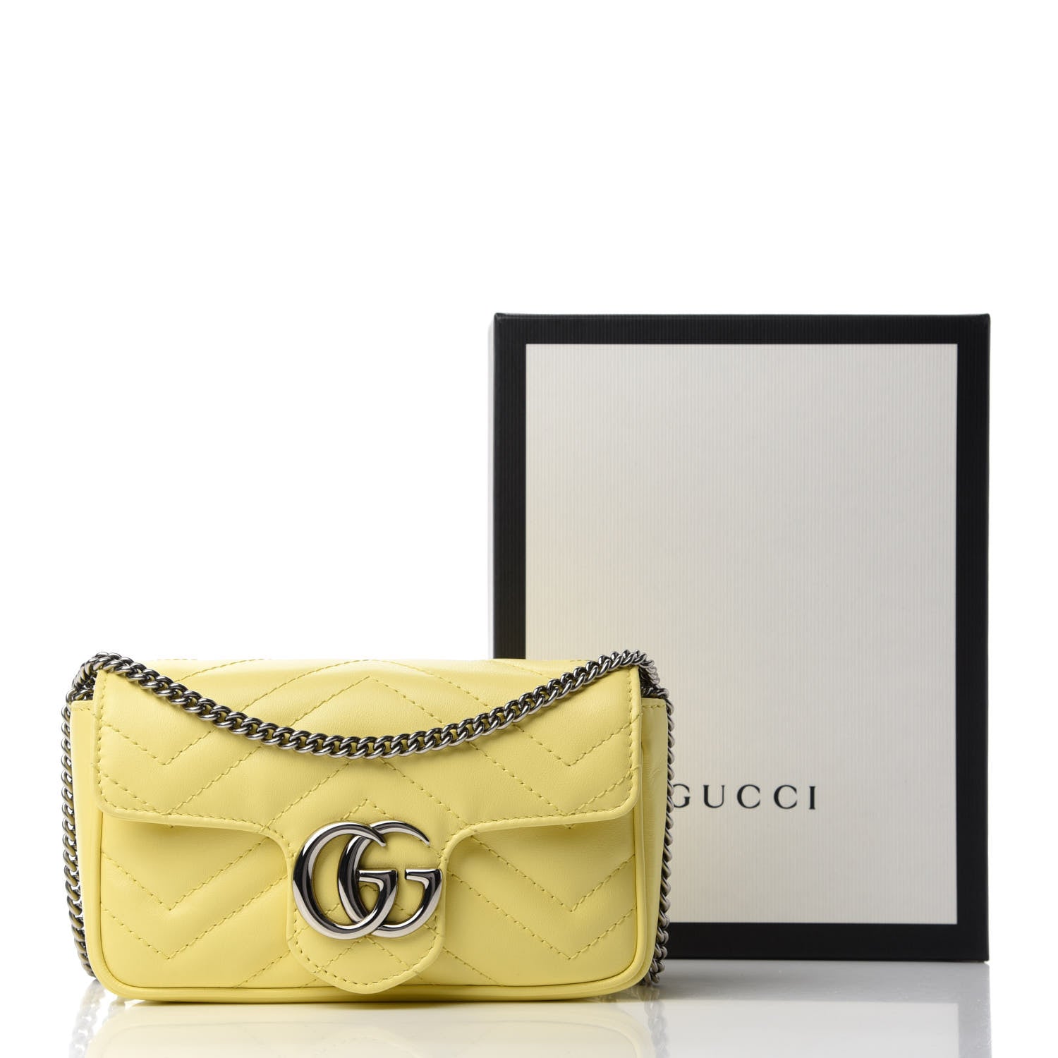Gucci Calfskin Matelasse Super Mini GG Marmont Shoulder Bag Banana 11 of 11