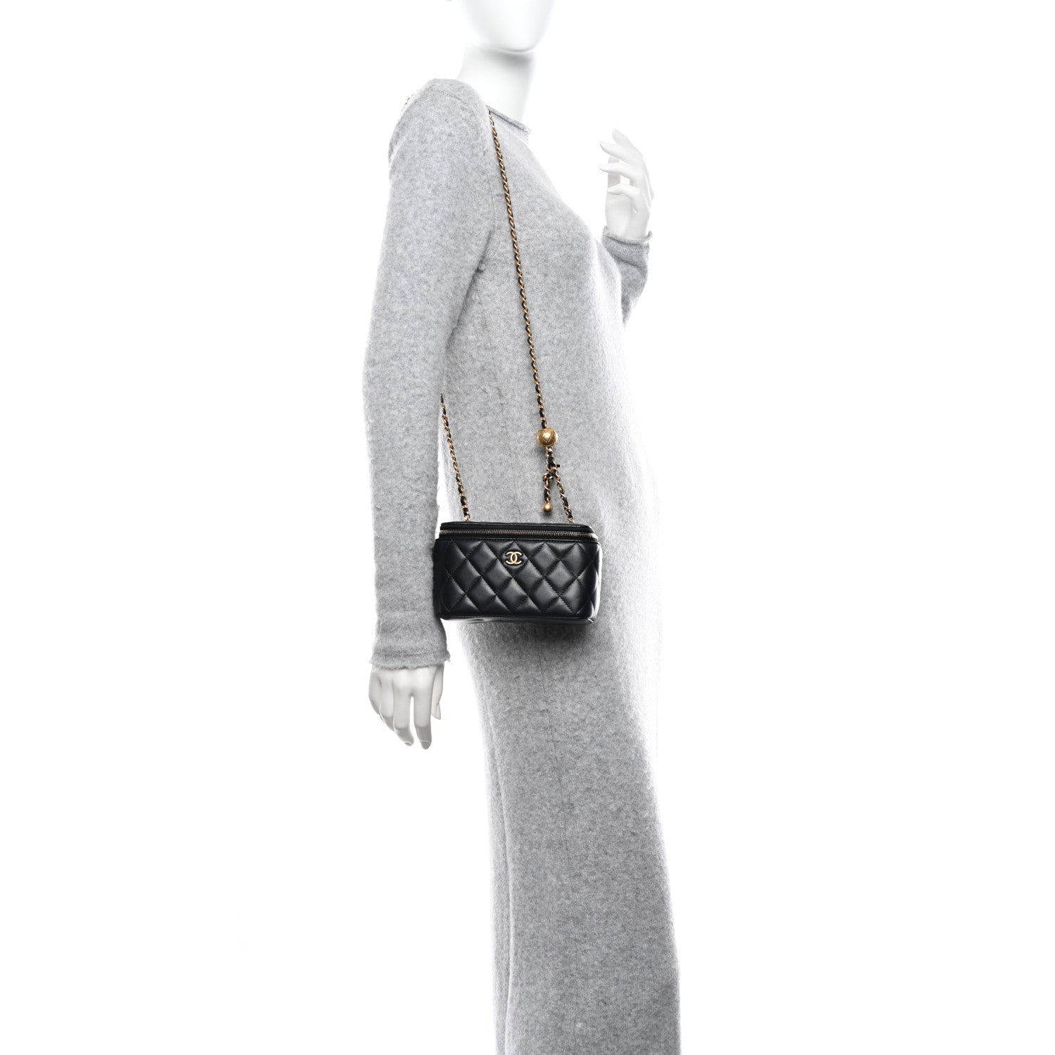 Chanel Lambskin Quilted Small Pearl Crush Vanity Case With Chain Black 2 of 10