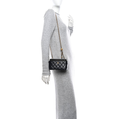 Chanel Lambskin Quilted Small Pearl Crush Vanity Case With Chain Black 2 of 10