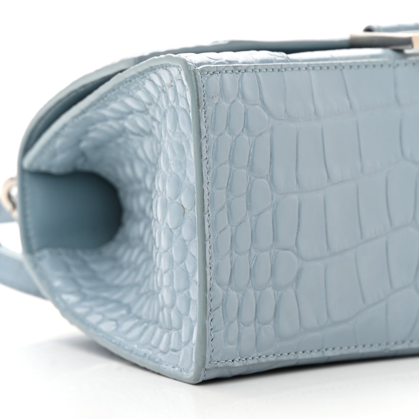 Shiny Calfskin Crocodile Embossed Small Hourglass Top Handle Bag Blue Grey