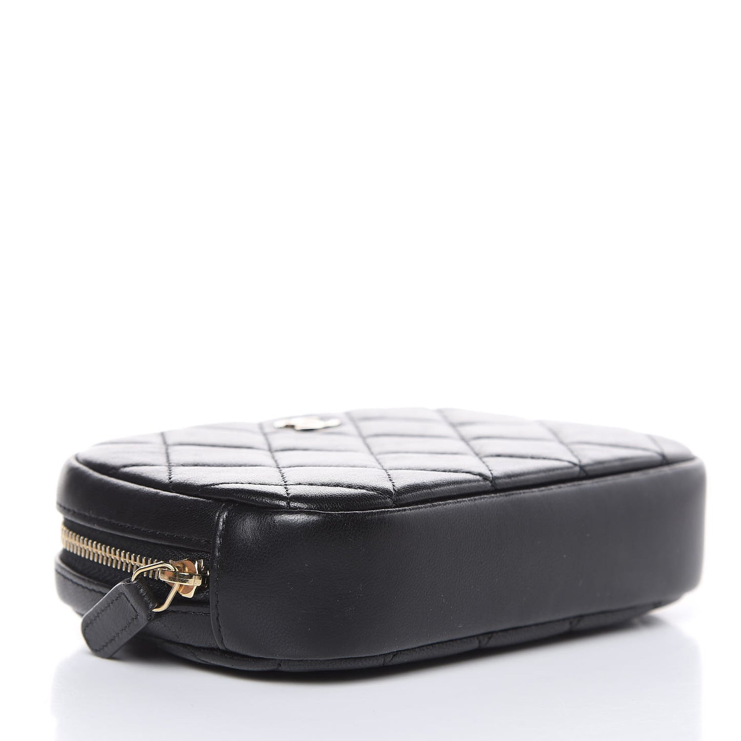 Lambskin Quilted Small Curvy Pouch Cosmetic Case Black