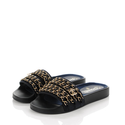 Chanel Nylon Chain Flat Sandals 36 Marine 3 of 8