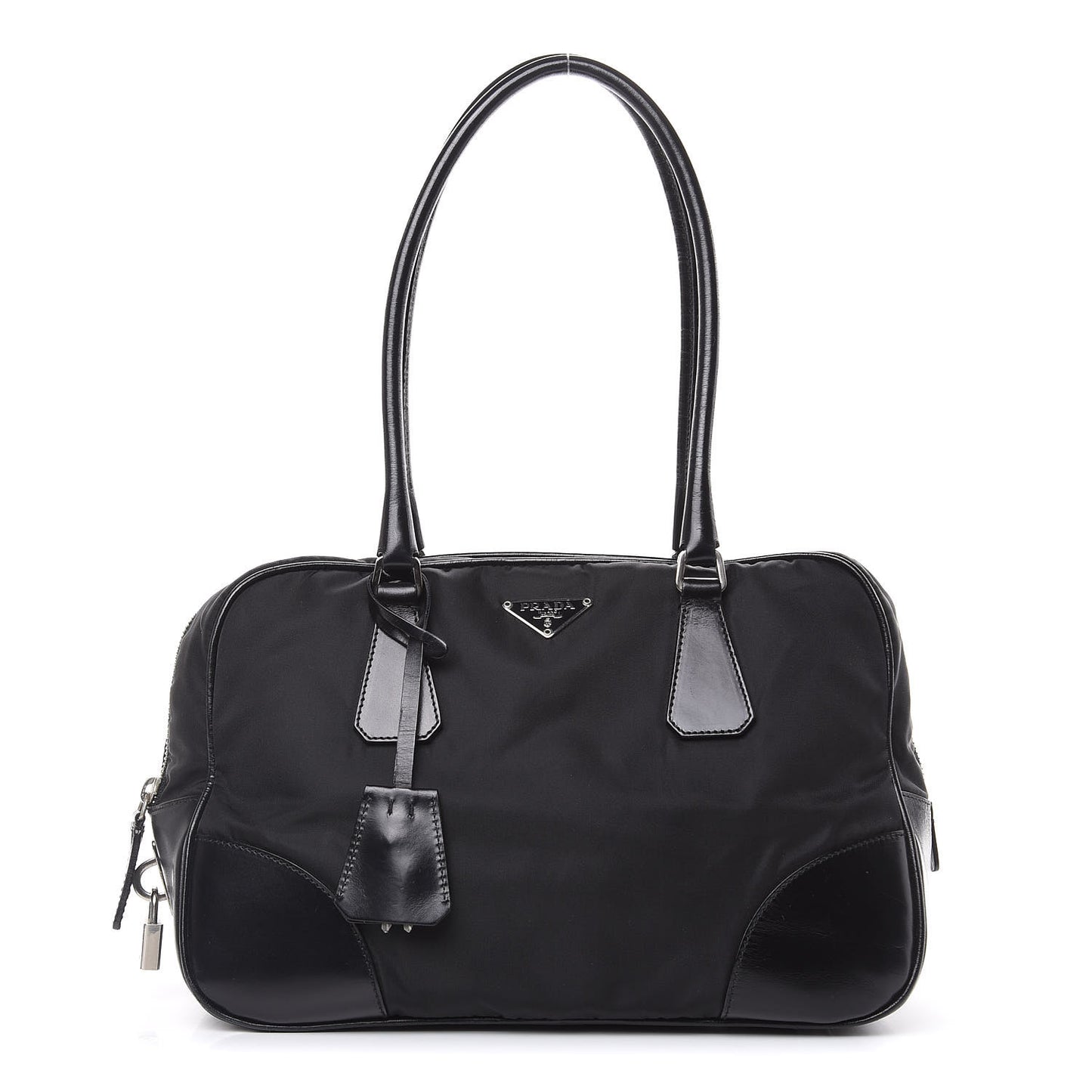 Tessuto Nylon Soft Calfskin Shoulder Bag Black