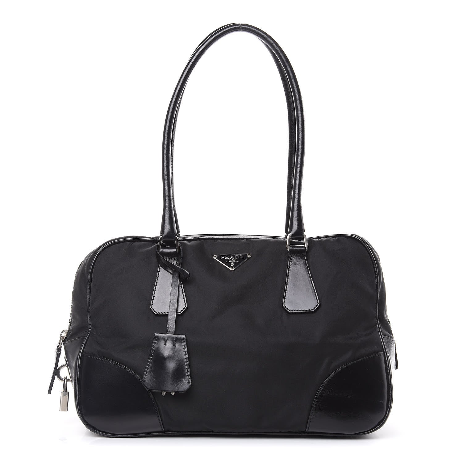 Prada Tessuto Nylon Soft Calfskin Shoulder Bag Black 1 of 15