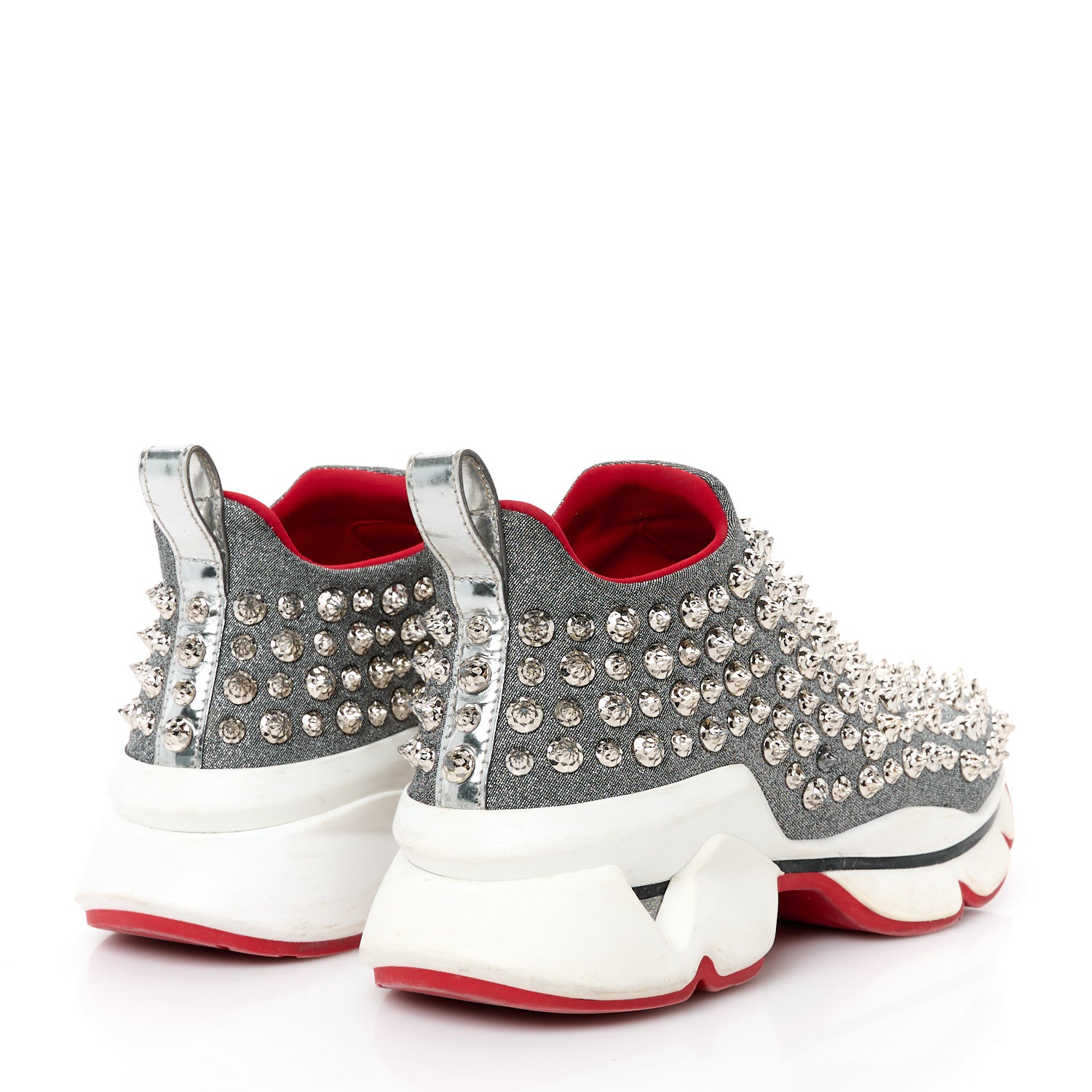 Christian Louboutin Neo Lame Spike Sock Donna Flat Sneakers 36 Snow Silver 4 of 9