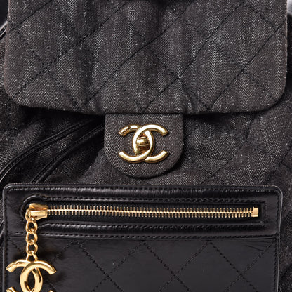 Chanel Denim Calfskin Quilted Backpack Dark Grey Black 10 of 10