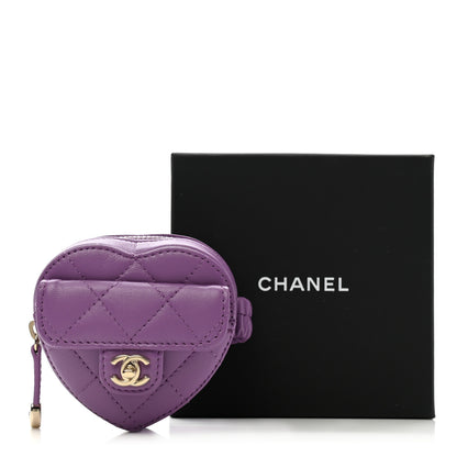 Chanel Lambskin Quilted CC In Love Heart Zipped Arm Coin Purse Purple 8 of 8