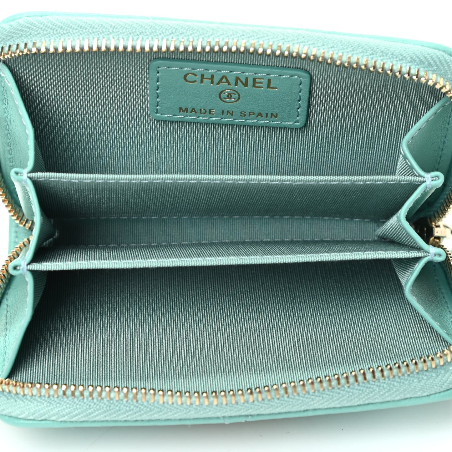 Lambskin Quilted Chanel 19 Zip Around Coin Purse Wallet Light Green