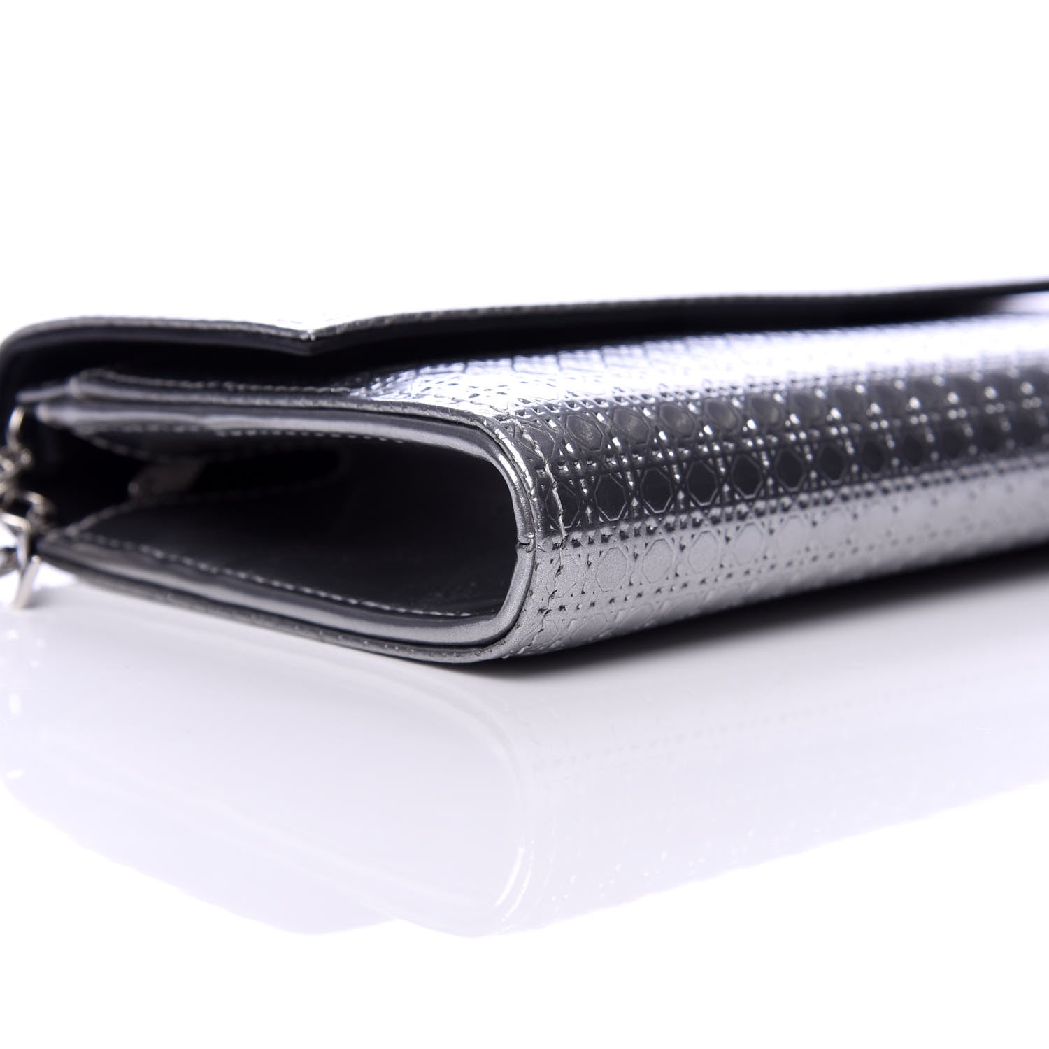 Christian Dior Metallic Patent Micro-Cannage Lady Dior Croisiere Chain Wallet Silver 5 of 8