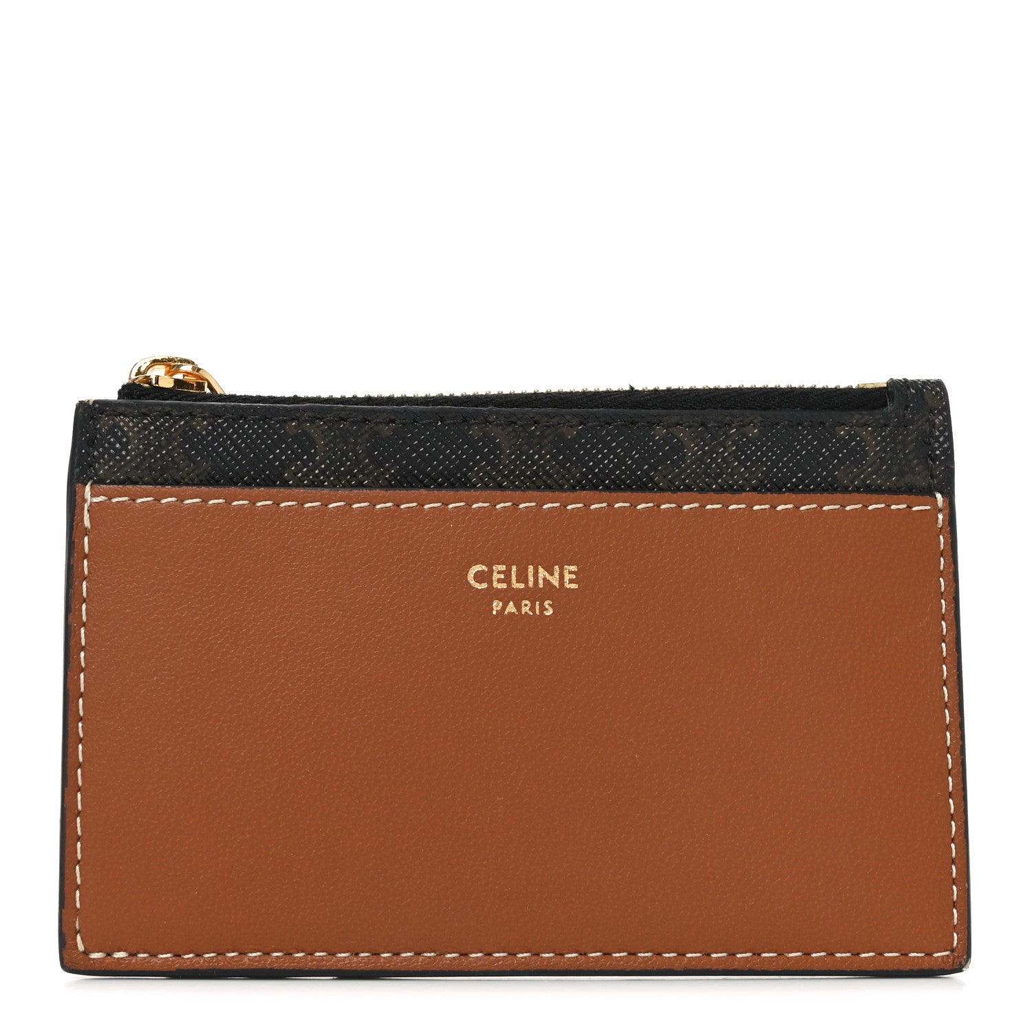 Celine Triomphe Canvas Zipped Card Holder Tan 1 of 8