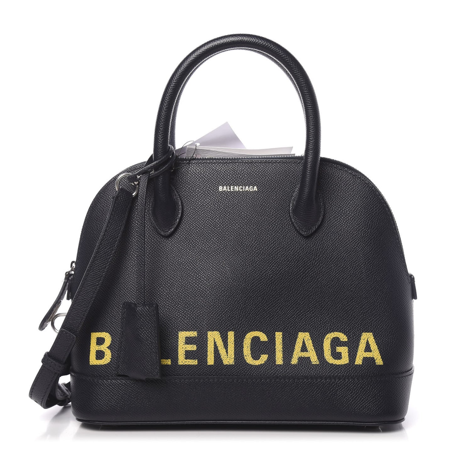 Signature Grained Calfskin Logo S Ville Top Handle Bag Bleu Tempete Jaune