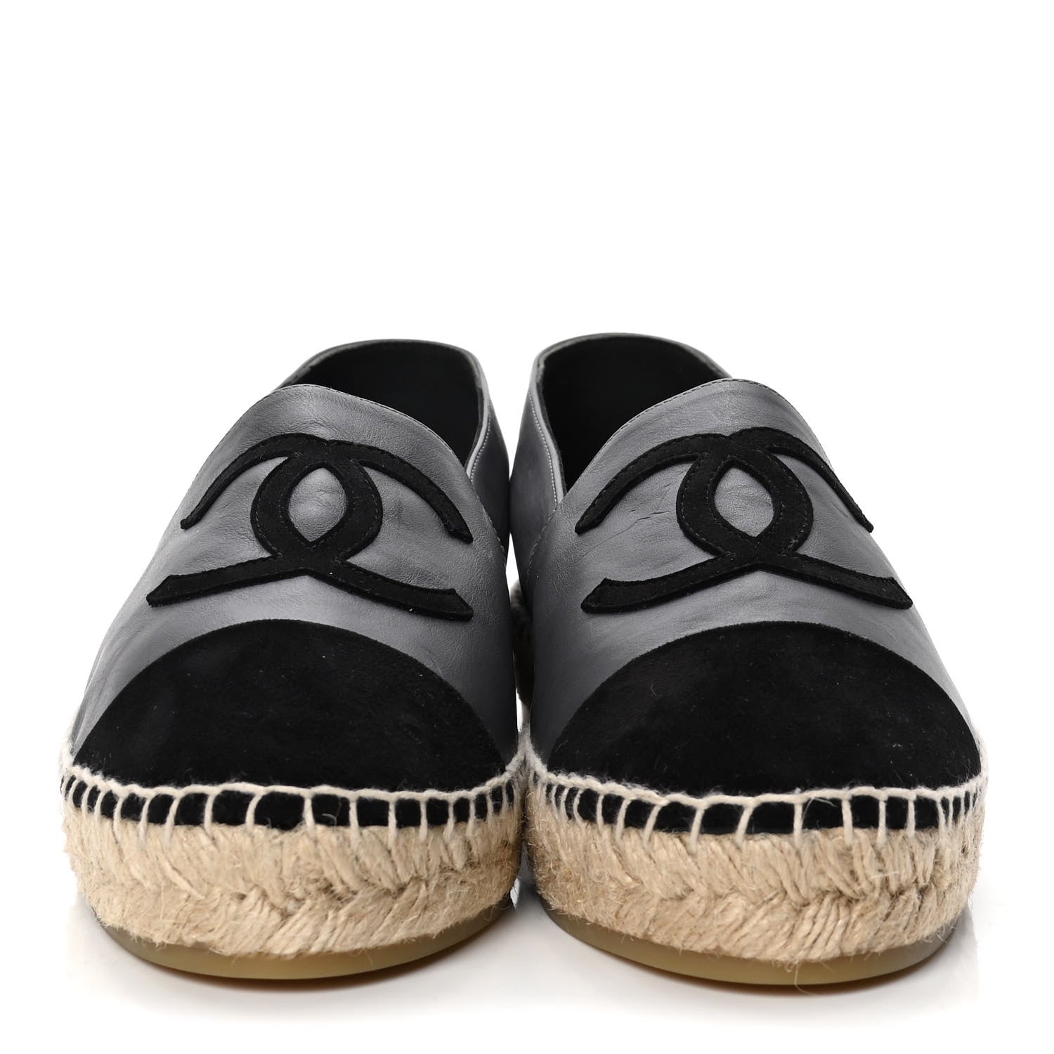 Chanel Calfskin Kid Suede CC Espadrilles 39 Dark Gray Black 2 of 9