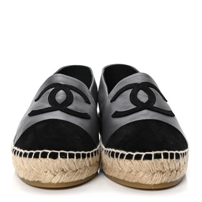Chanel Calfskin Kid Suede CC Espadrilles 39 Dark Gray Black 2 of 9