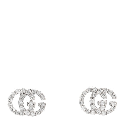 Gucci 18K White Gold Diamond Mini Running G Earrings 1 of 4