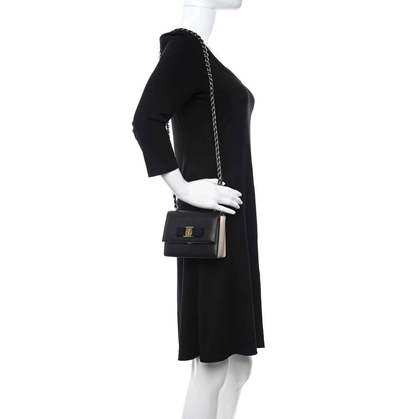 Printed Calfskin Ginny Crossbody Bag Black Beige