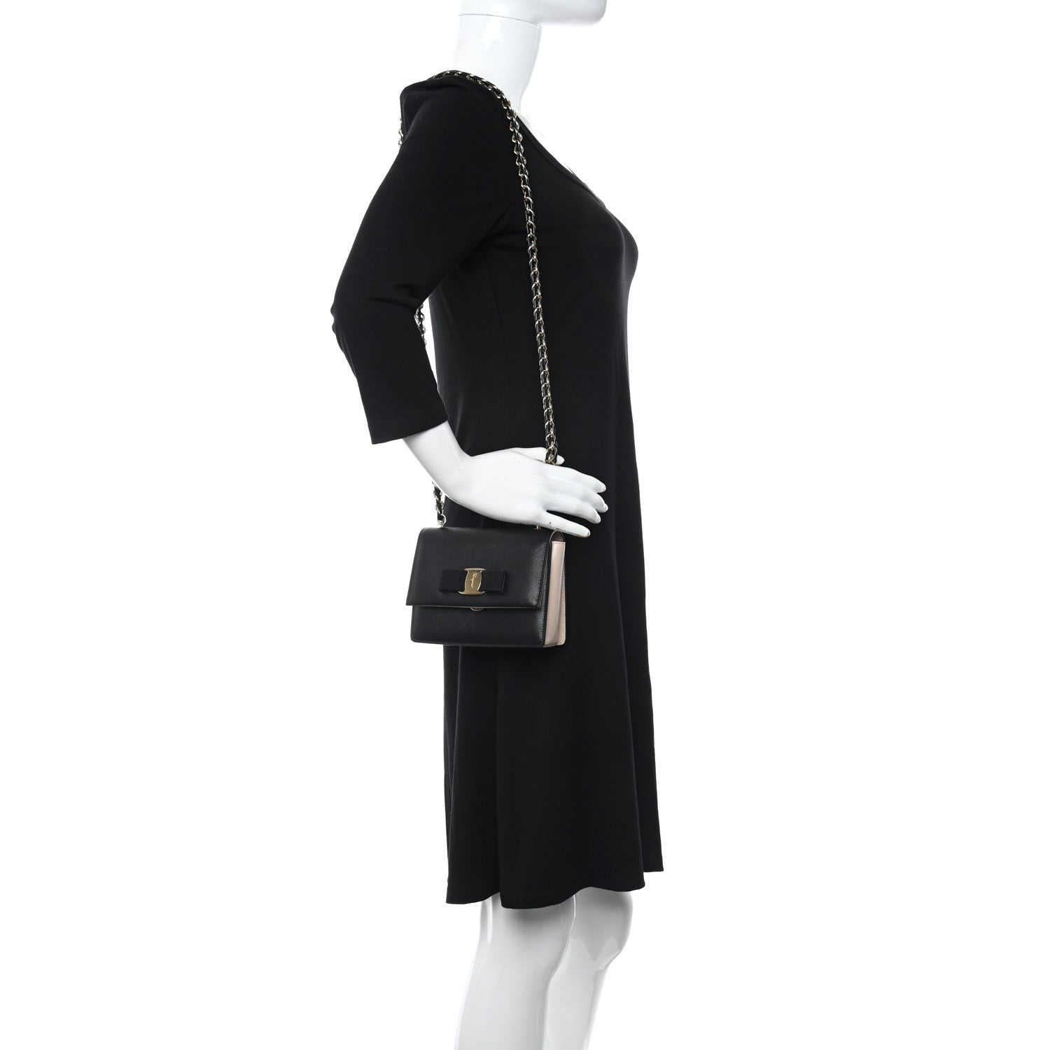 Salvatore Ferragamo Printed Calfskin Ginny Crossbody Bag Black Beige 2 of 9