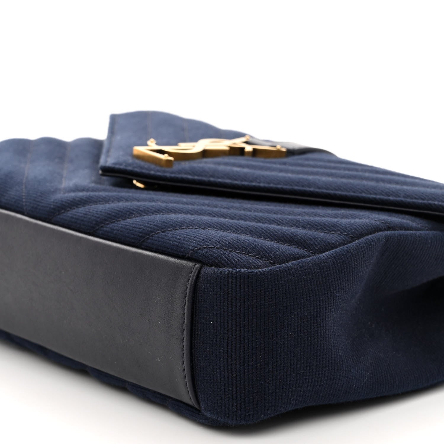 Saint Laurent Smooth Calfskin Cotton Canvas Matelasse Chevron Monogram Medium College Bag Deeply Blue 9 of 9