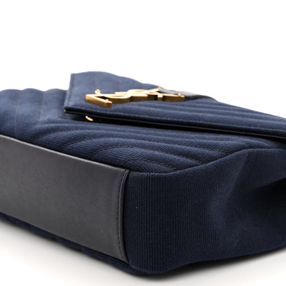 Saint Laurent Smooth Calfskin Cotton Canvas Matelasse Chevron Monogram Medium College Bag Deeply Blue 9 of 9