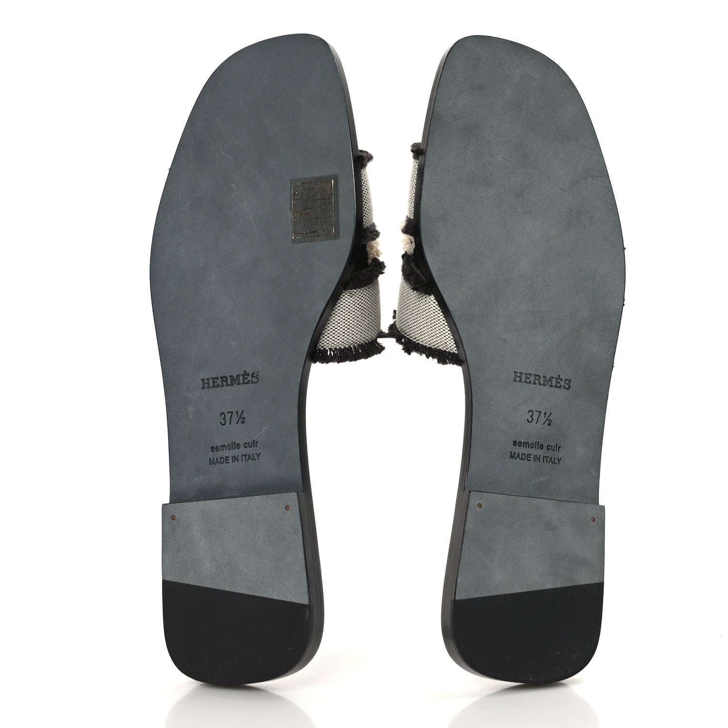 Hermes Toile H Oran Fringe Sandals 37.5 Prunoir 5 of 9
