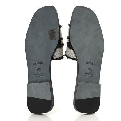 Hermes Toile H Oran Fringe Sandals 37.5 Prunoir 5 of 9
