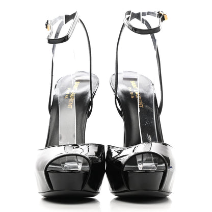 Saint Laurent Patent Tribute Lips Platform Sandals 40.5 Black 2 of 10