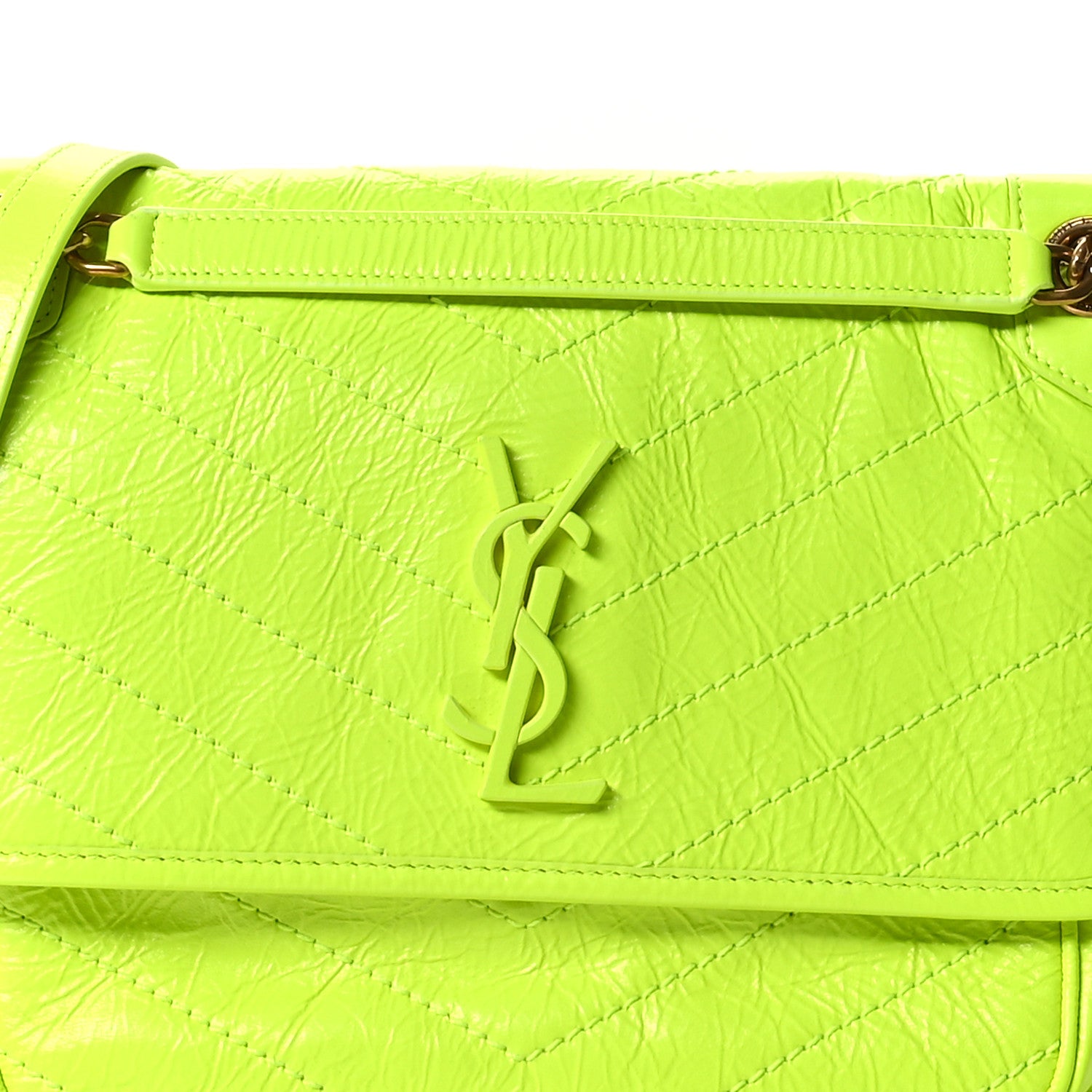 Saint Laurent Crinkled Calfskin Matelasse Monogram Medium Niki Chain Satchel Neon Yellow 8 of 11