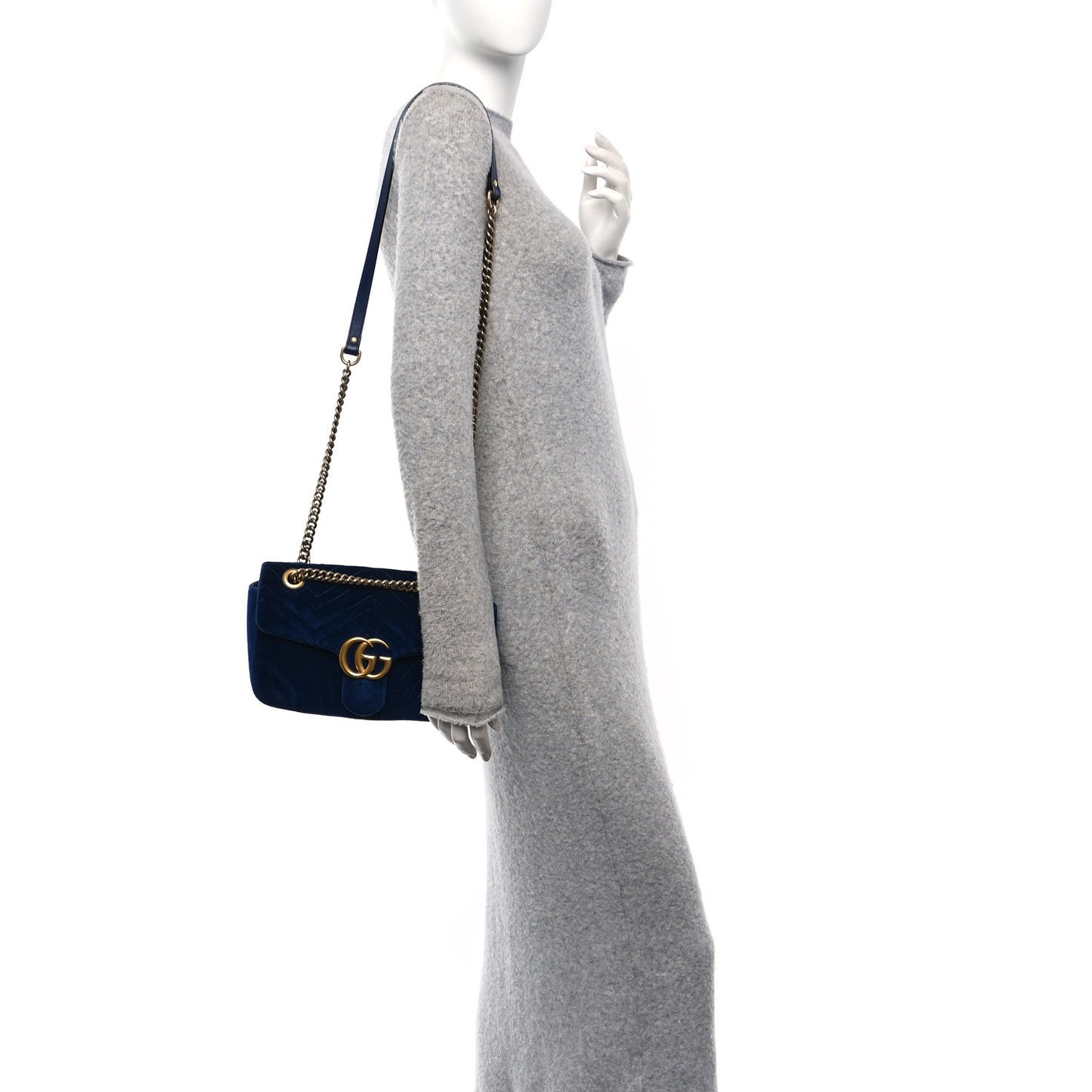 Velvet Matelasse Small GG Marmont Shoulder Bag Cobalt Blue