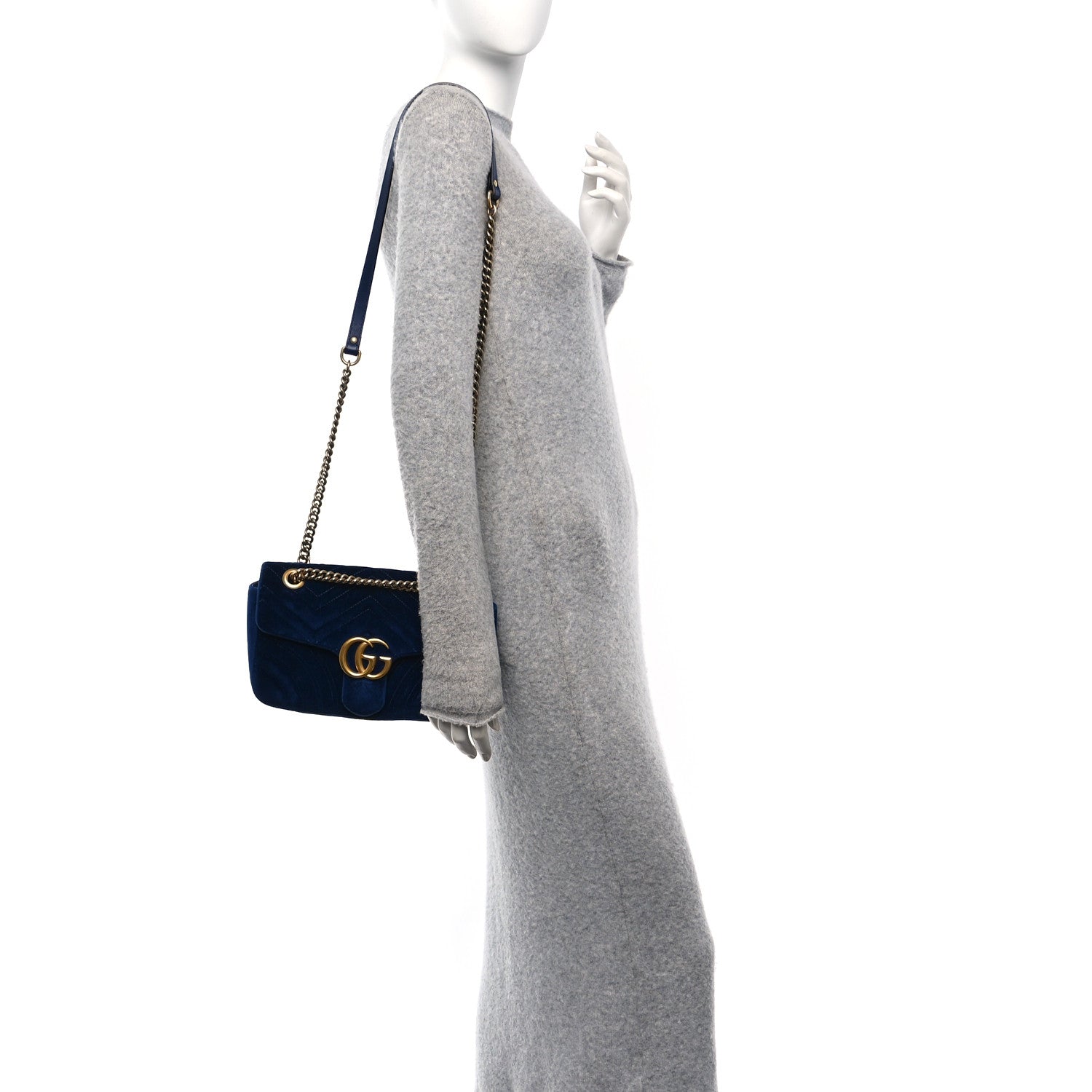 Gucci Velvet Matelasse Small GG Marmont Shoulder Bag Cobalt Blue 2 of 10