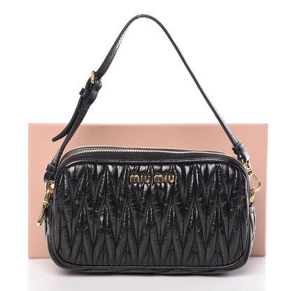 Miu Miu Vitello Lux Matelasse Double Zip Chain Shoulder Bag Black 11 of 11