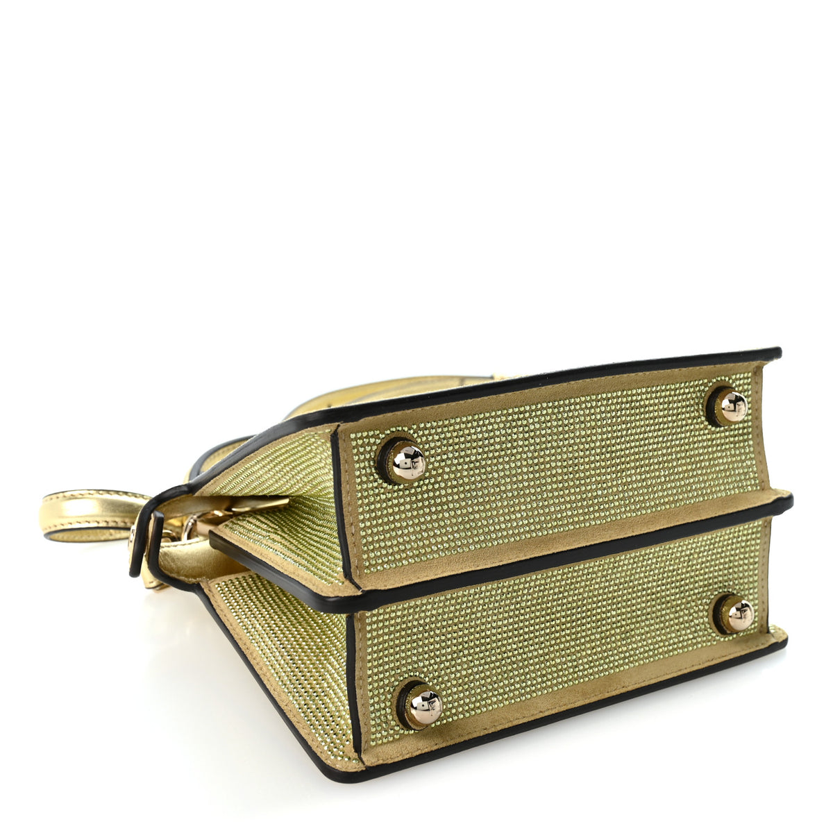 Fendi Iridescent Crystal Vitello Laminato Suede FF Petite Peekaboo I SEE U Satchel Platino 4 of 10