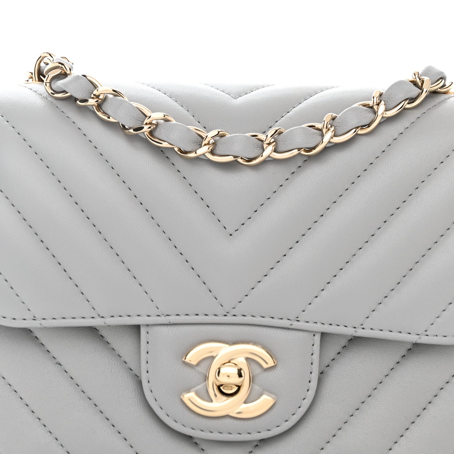 Chanel Lambskin Chevron Quilted Mini Square Flap Grey 8 of 11