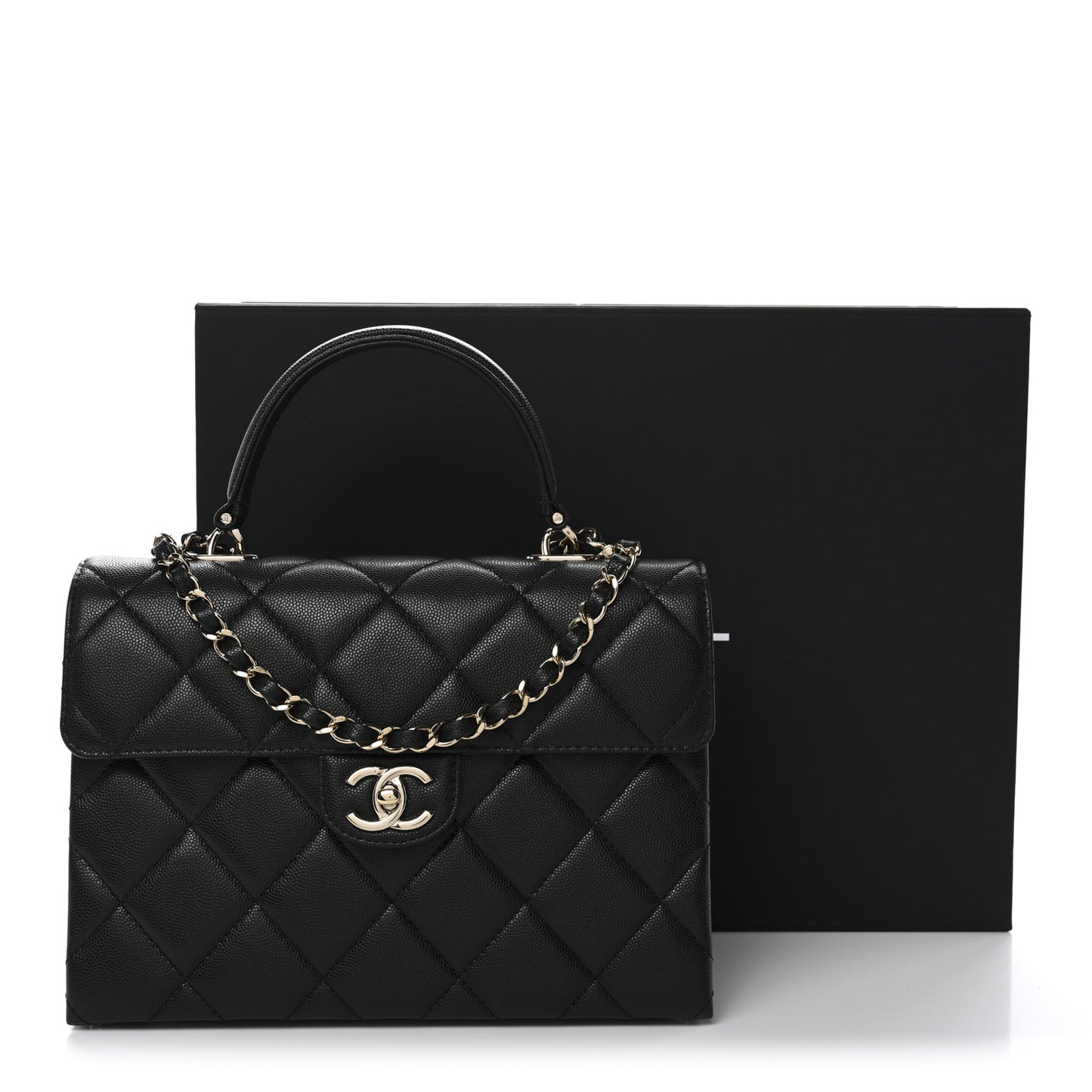 Caviar Quilted Medium Retro Twist Top Handle Flap Black