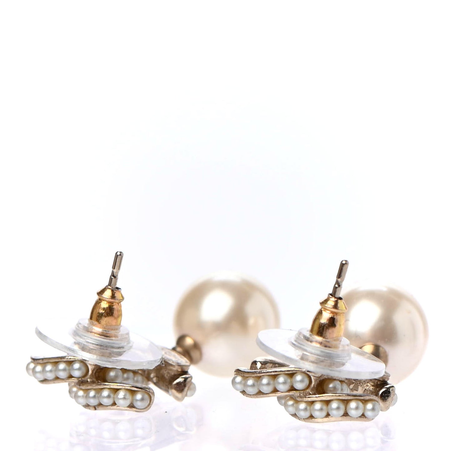 Pearl Twisted CC Drop Earrings Light Gold White