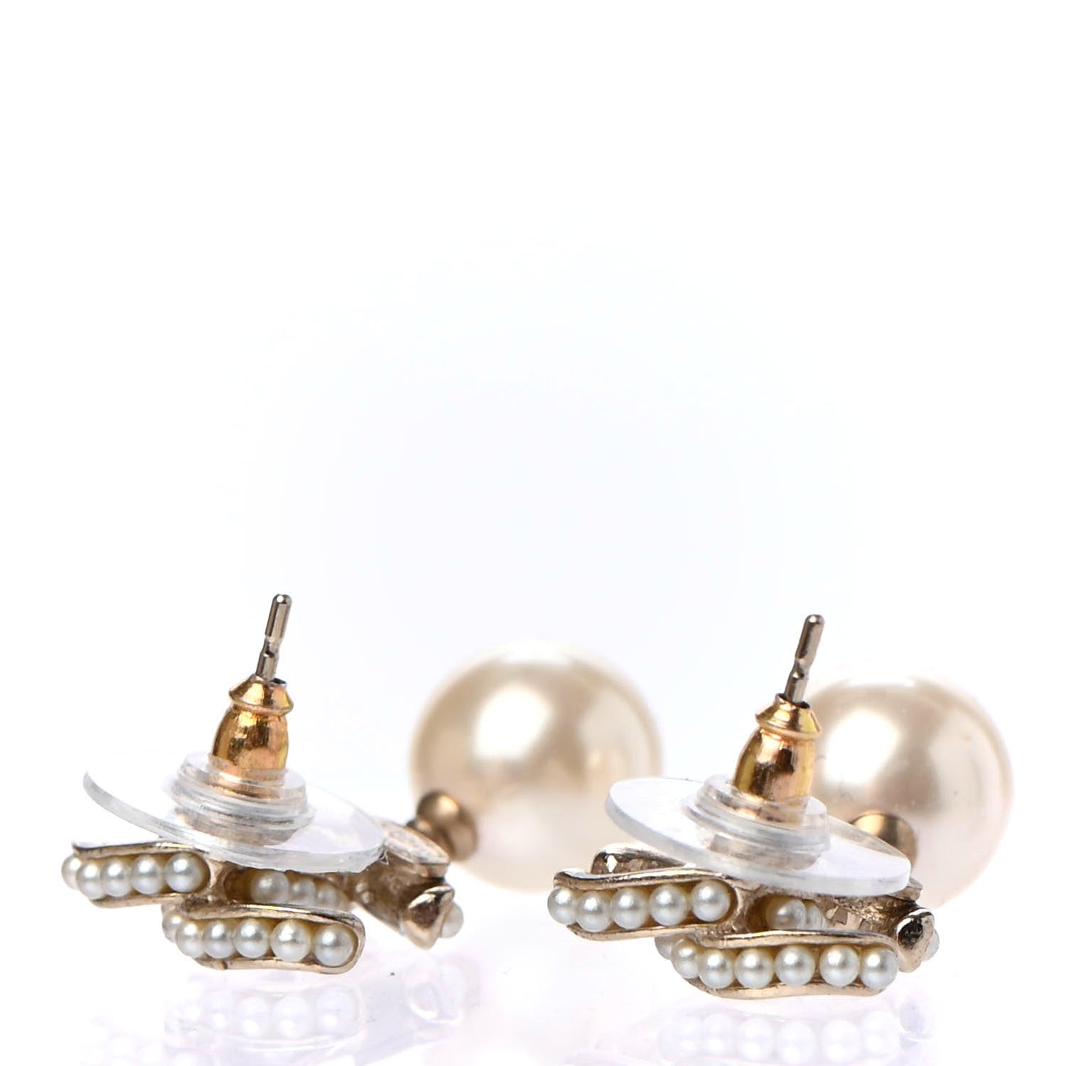 Chanel Pearl Twisted CC Drop Earrings Light Gold White 3 of 4