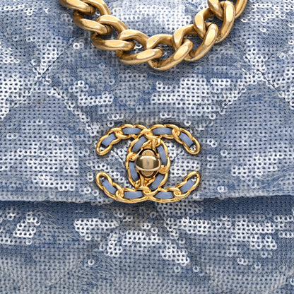 Chanel Sequin Quilted Medium Chanel 19 Flap Light Blue 9 of 11