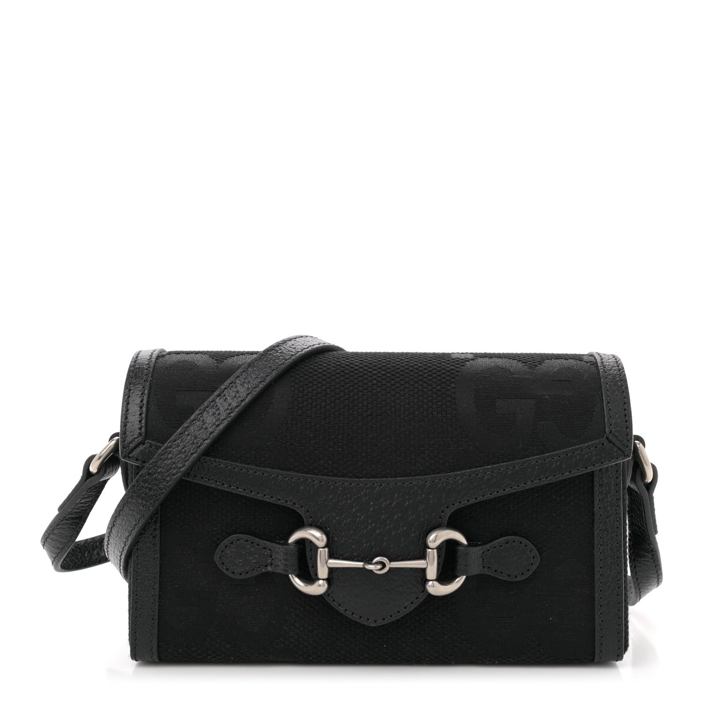 Monogram Jumbo GG Textured Dollar Calfskin Mini Horsebit 1955 Shoulder Bag Black