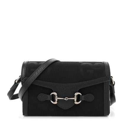 Gucci Monogram Jumbo GG Textured Dollar Calfskin Mini Horsebit 1955 Shoulder Bag Black 1 of 12