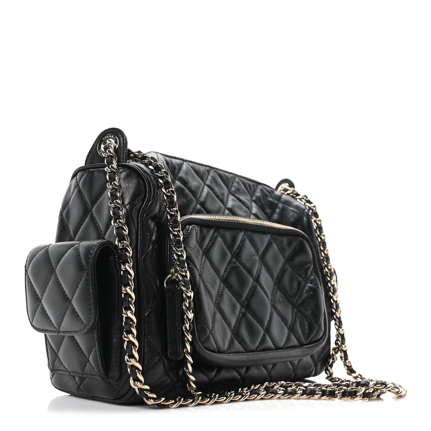 Chanel Shiny Crumpled Lambskin Quilted Medium Preppy Pocket Camera