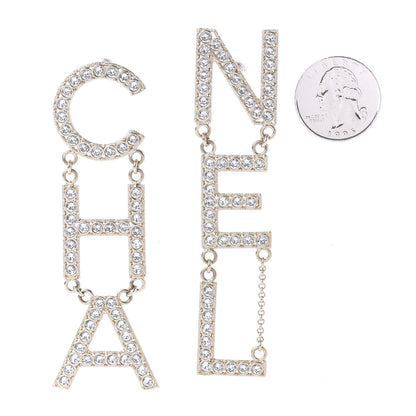 Chanel Crystal Cha-Nel Logo Drop Earrings Gold 2 of 4
