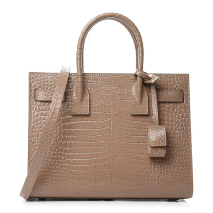 Saint Laurent Calfskin Crocodile Embossed Baby Sac De Jour Brown 1 of 10