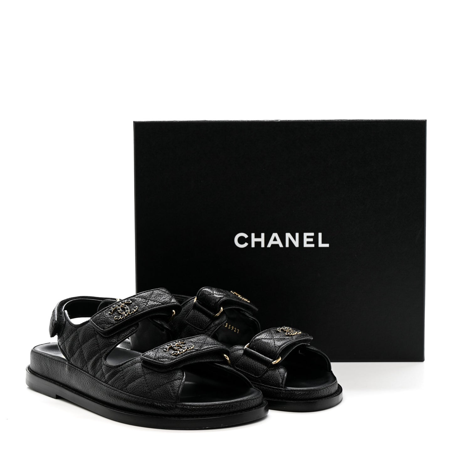 Grained Calfskin Velcro Dad Sandals 36.5 Black
