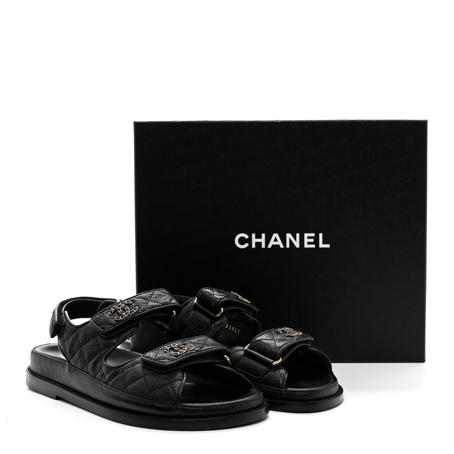 Chanel Grained Calfskin Velcro Dad Sandals 36.5 Black 10 of 10