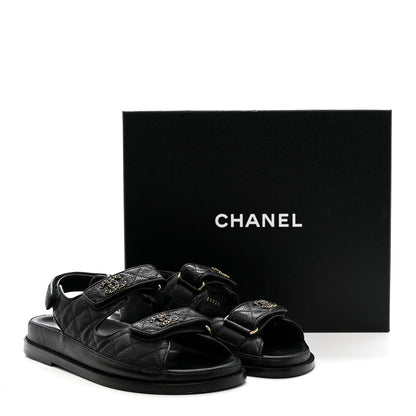 Chanel Grained Calfskin Velcro Dad Sandals 36.5 Black 10 of 10